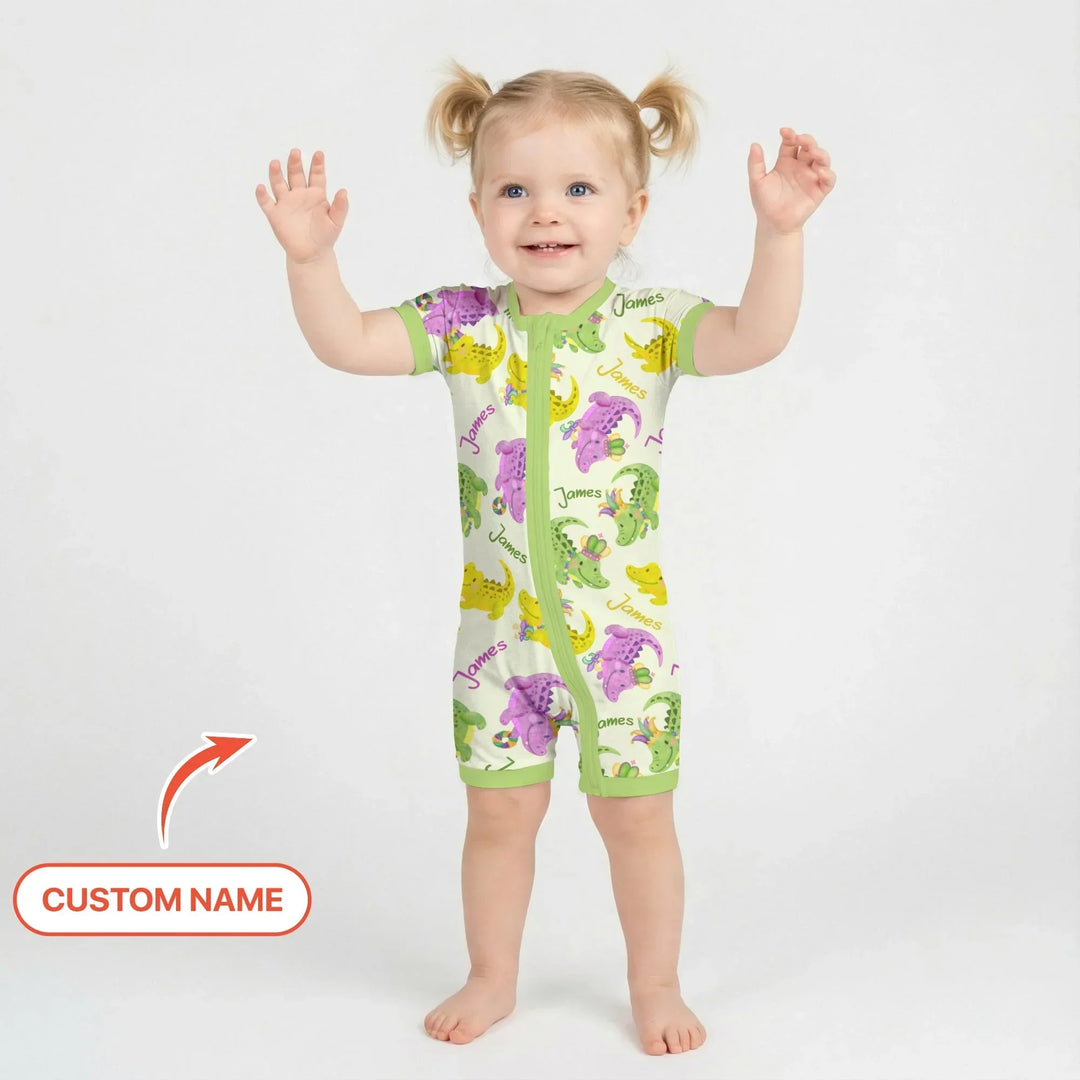 Custom Name Mardi Gras Alligator Bamboo Shorty Zippy