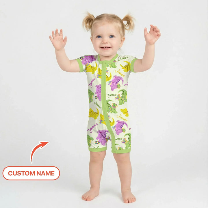 Custom Name Mardi Gras Alligator Bamboo Shorty Zippy