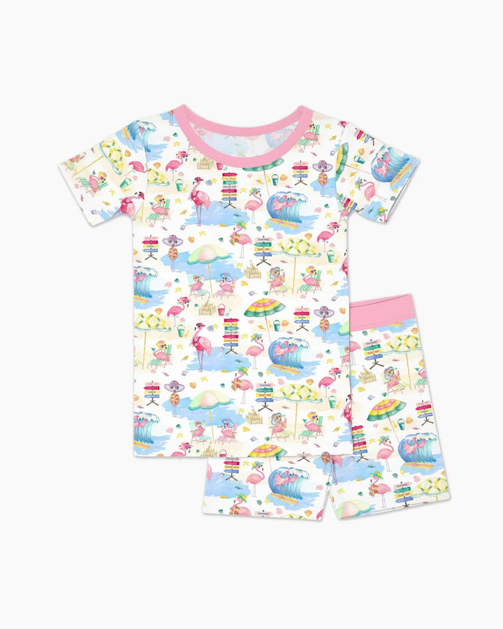 Flamingo Beach Family Matching Bamboo Two Piece Short Sleeve Shorts Pajama Set