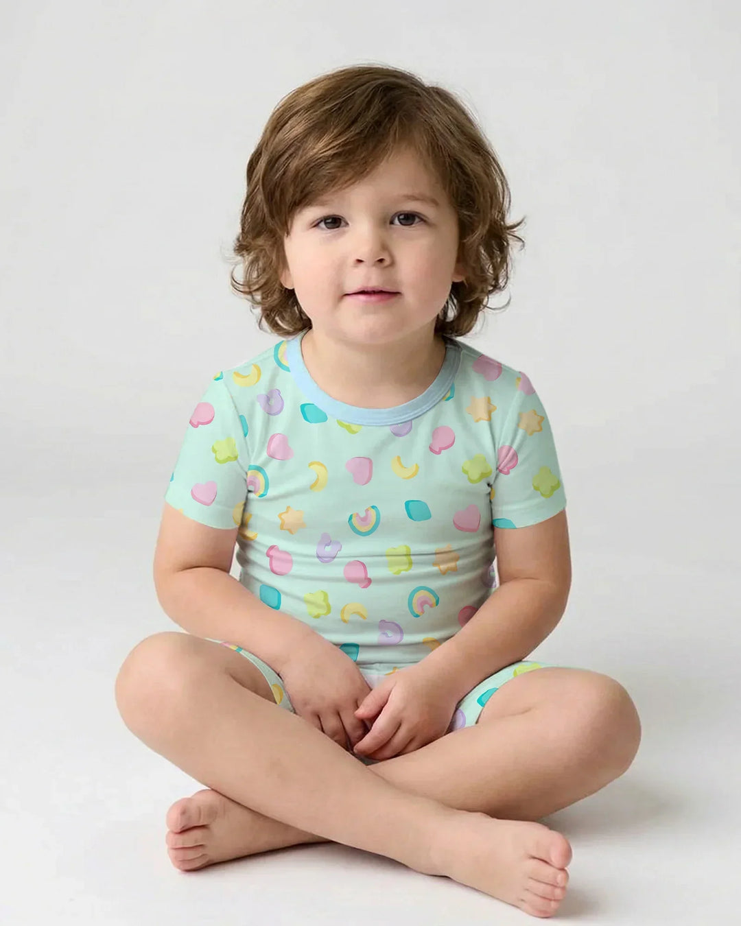Pastel Lucky Charms Scatter Bamboo Two Piece Short Sleeve Shorts Pajama Set