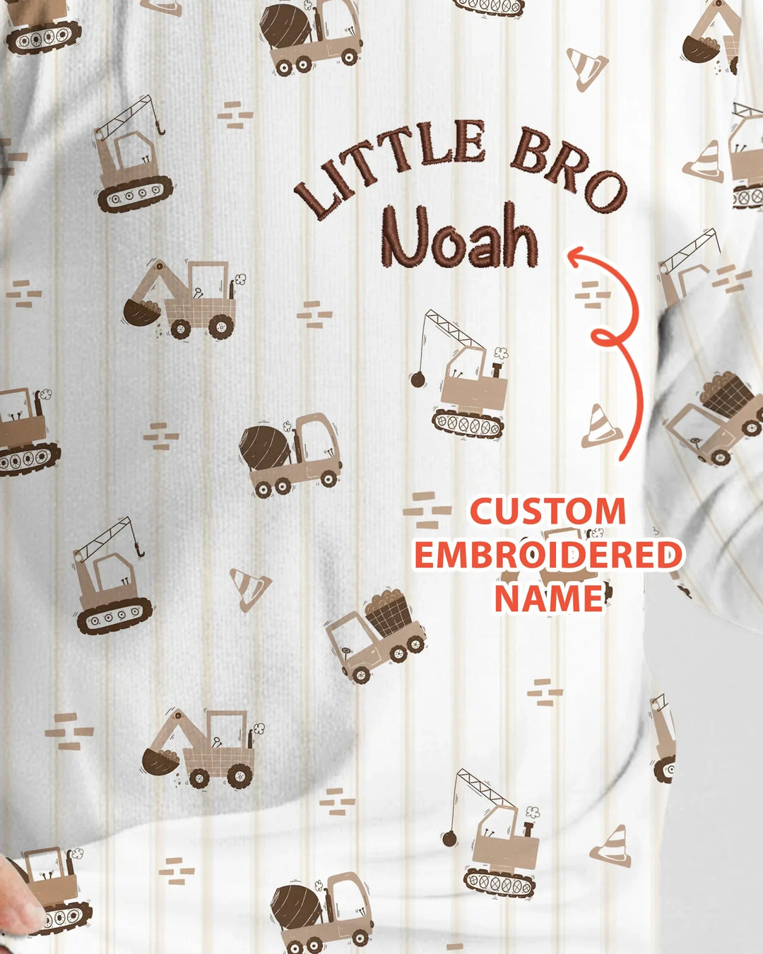 Custom Embroidered Name Constructor Little Bro Bamboo Two Piece Long Sleeve Pajama Set