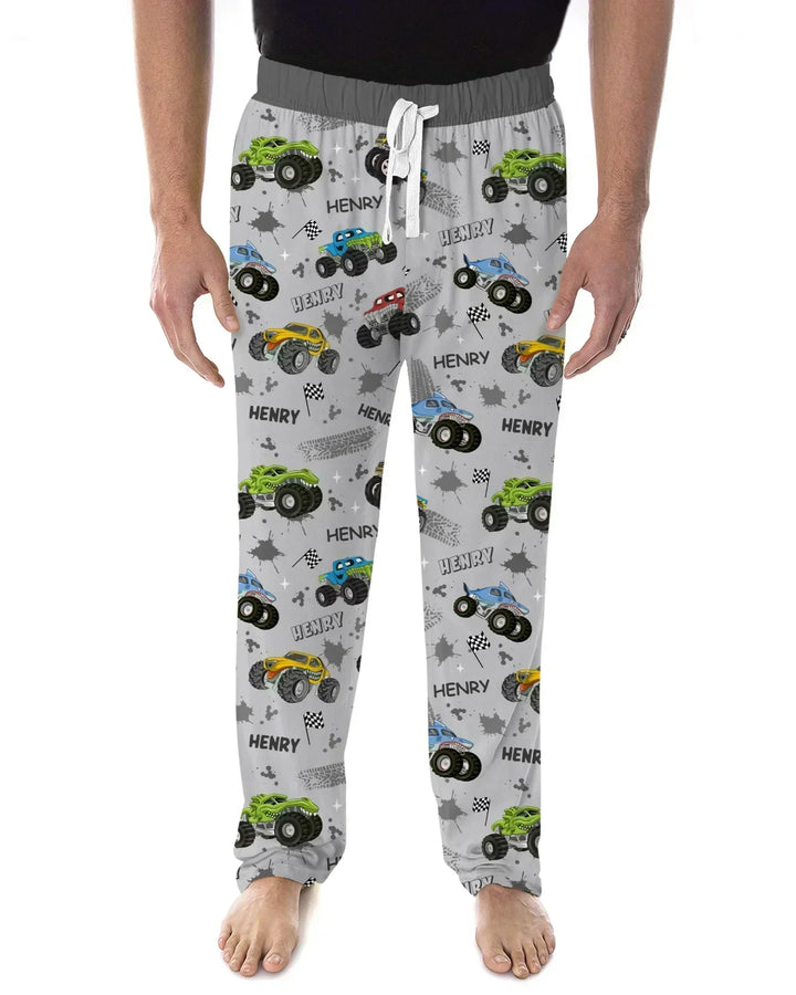 Monster Truck Dirt Jam Custom Name Daddy & Me Matching Bamboo Men's Pajama Set