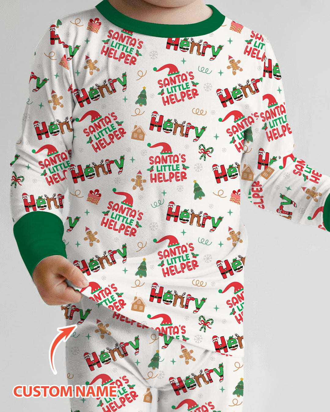 Personalized Santa's Little Helper Bamboo Two Piece Long Sleeve Pajama Set
