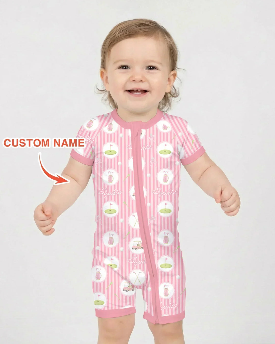 Custom Name Pink Golf Girl Bamboo Shorty Zippy