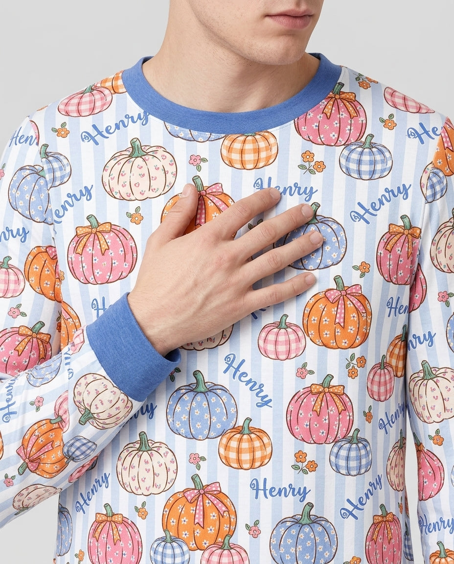Custom Name Pumpkin Patch Bamboo Men's Pajama Set