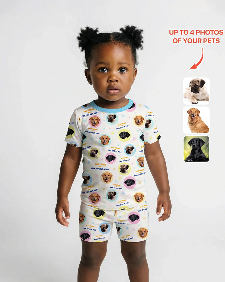 Best Friend Custom Name And Pet Photos Bamboo Two Piece Short Sleeve Shorts Pajama Set