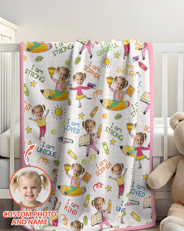 Custom Photo Kid Affirmations I Am Kind Bamboo Blanket