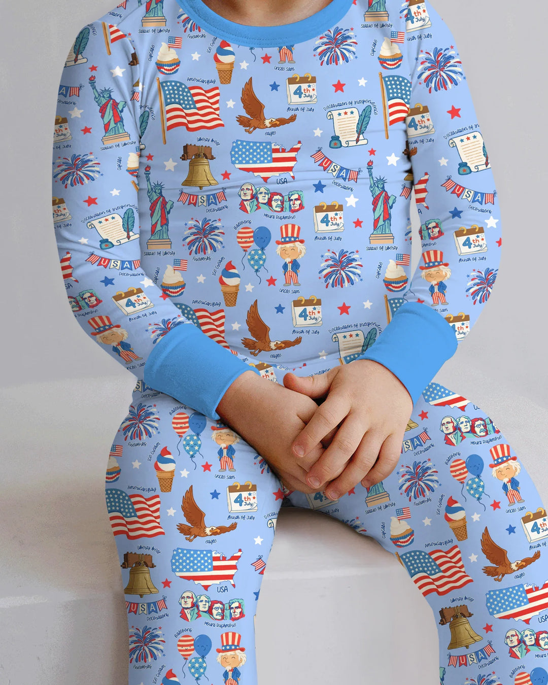 Hand Drawn Patriotic Iconic Bamboo Two Piece Long Sleeve Pajama Set