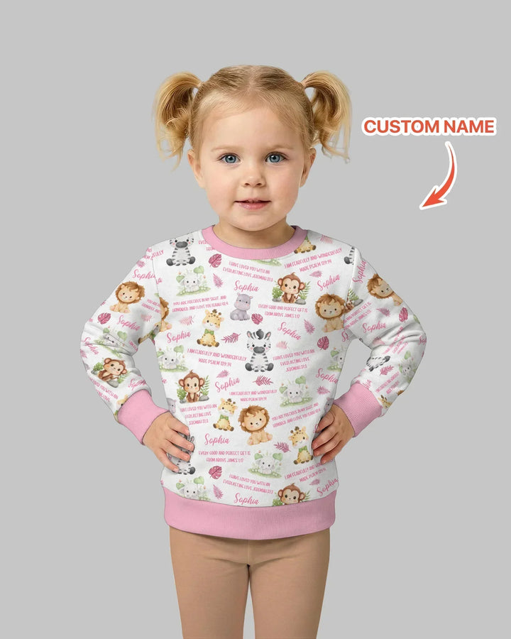 Custom Name Bible Verse Safari Animal Bamboo Crewneck Sweatshirt