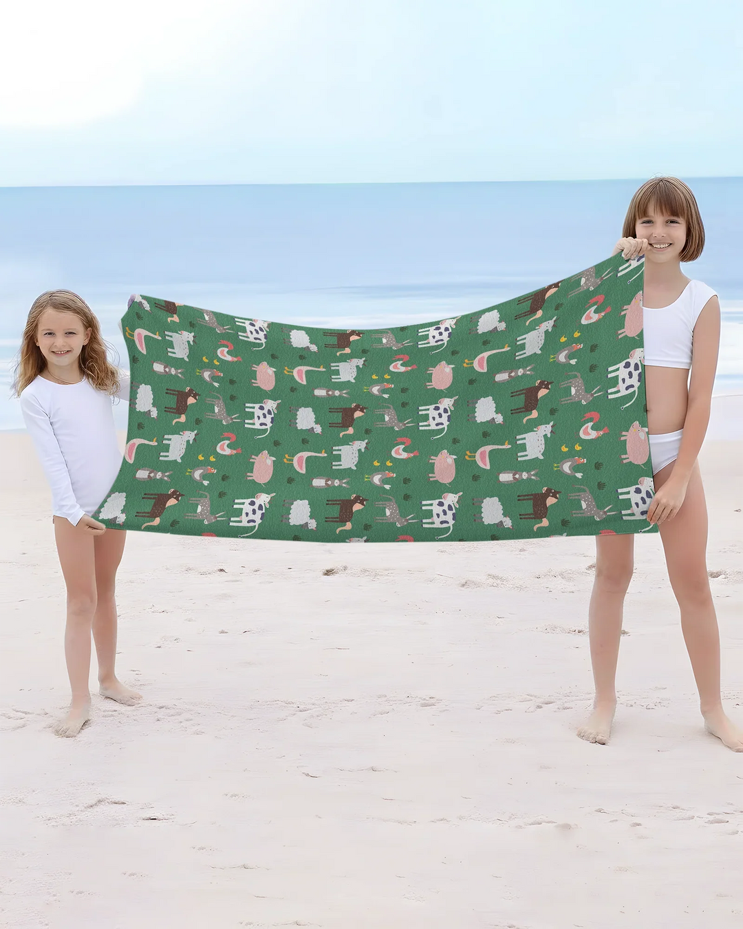 Green Farm Animals Bamboo Beach Towel