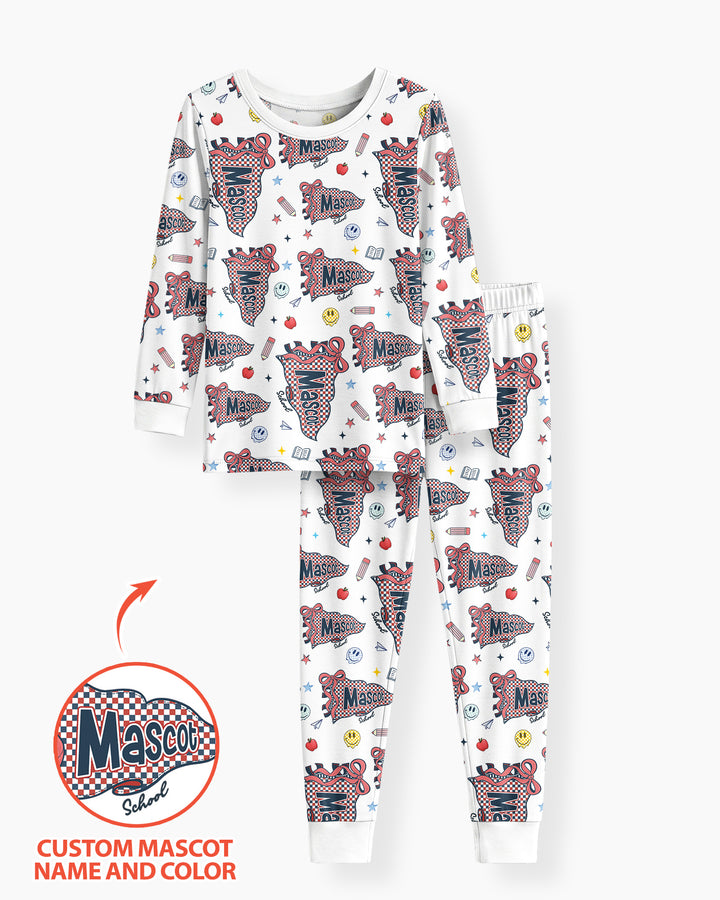 Custom Mascot School Name Bamboo Two Piece Long Sleeve Pajama Set