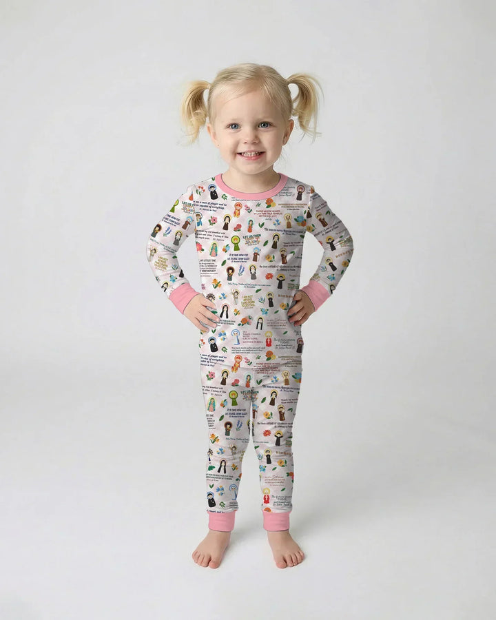 Catholic Saint Quotes Bamboo Two Piece Long Sleeve Pajama Set