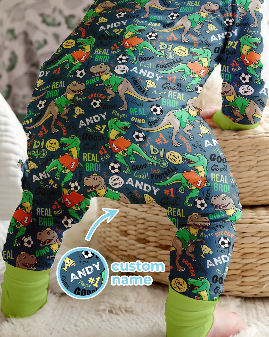 Custom Name Dino Soccer Bamboo Convertible Zippy