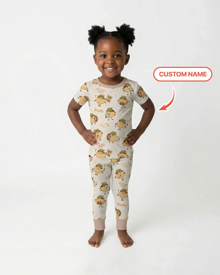 Custom Name Passover Afikoman Bamboo Two Piece Short Sleeve Pajama Set