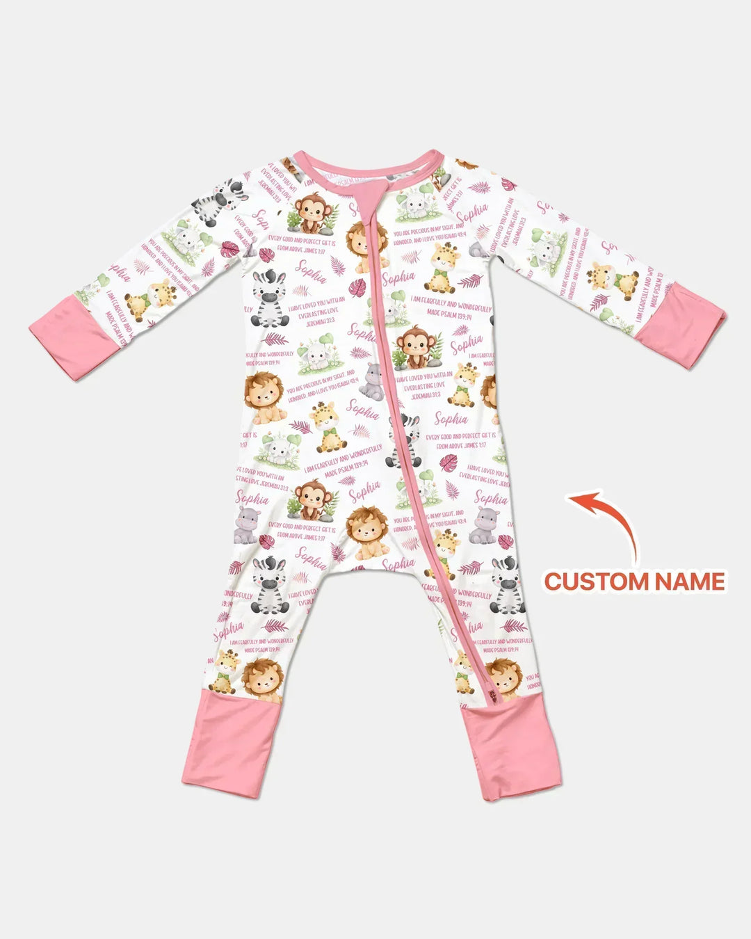 Custom Name Bible Verse Safari Animal Bamboo Convertible Zippy