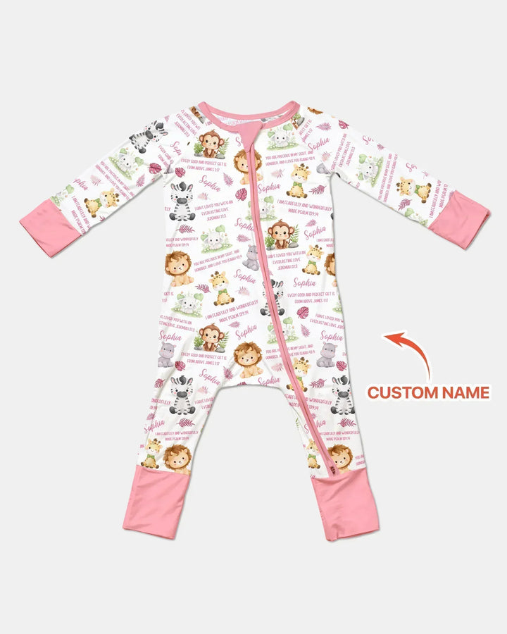 Custom Name Bible Verse Safari Animal Bamboo Convertible Zippy