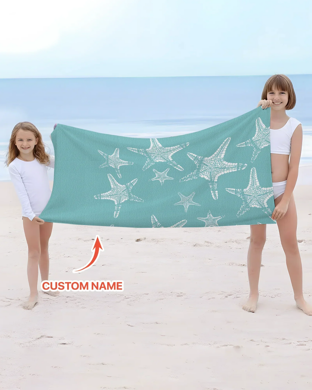Custom Photo Starfish With Names Bamboo Beach Towel