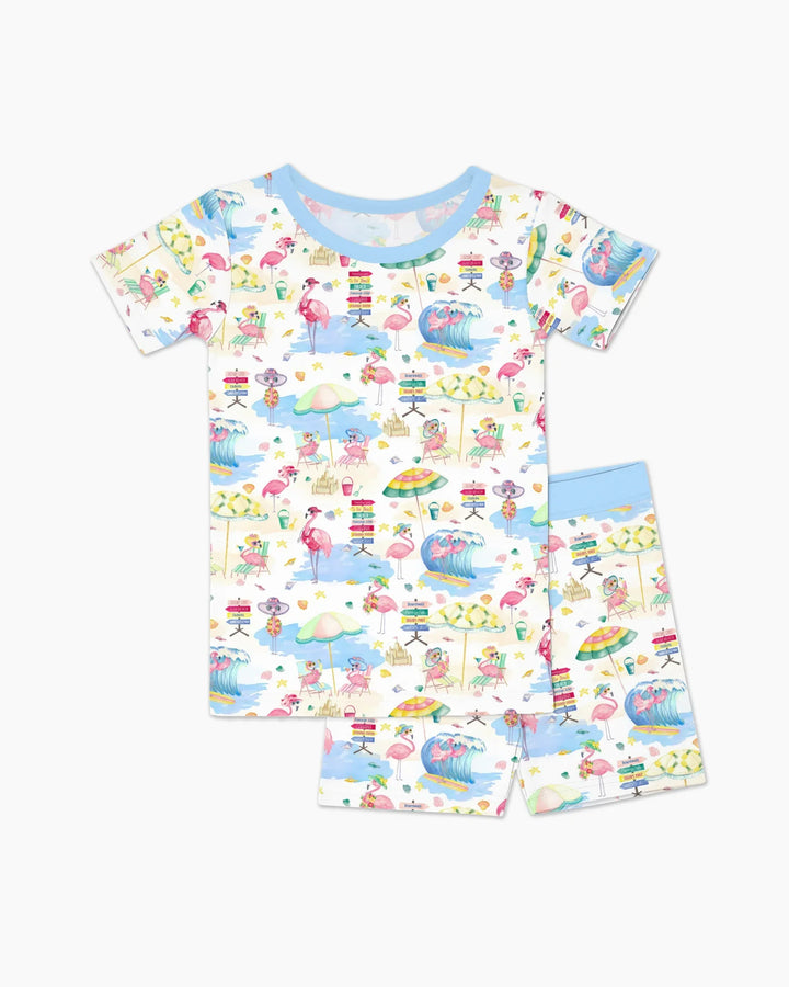Flamingo Beach Family Matching Bamboo Two Piece Short Sleeve Shorts Pajama Set