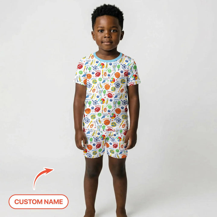 Play Ball Custom Name Bamboo Two Piece Short Sleeve Shorts Pajama Set