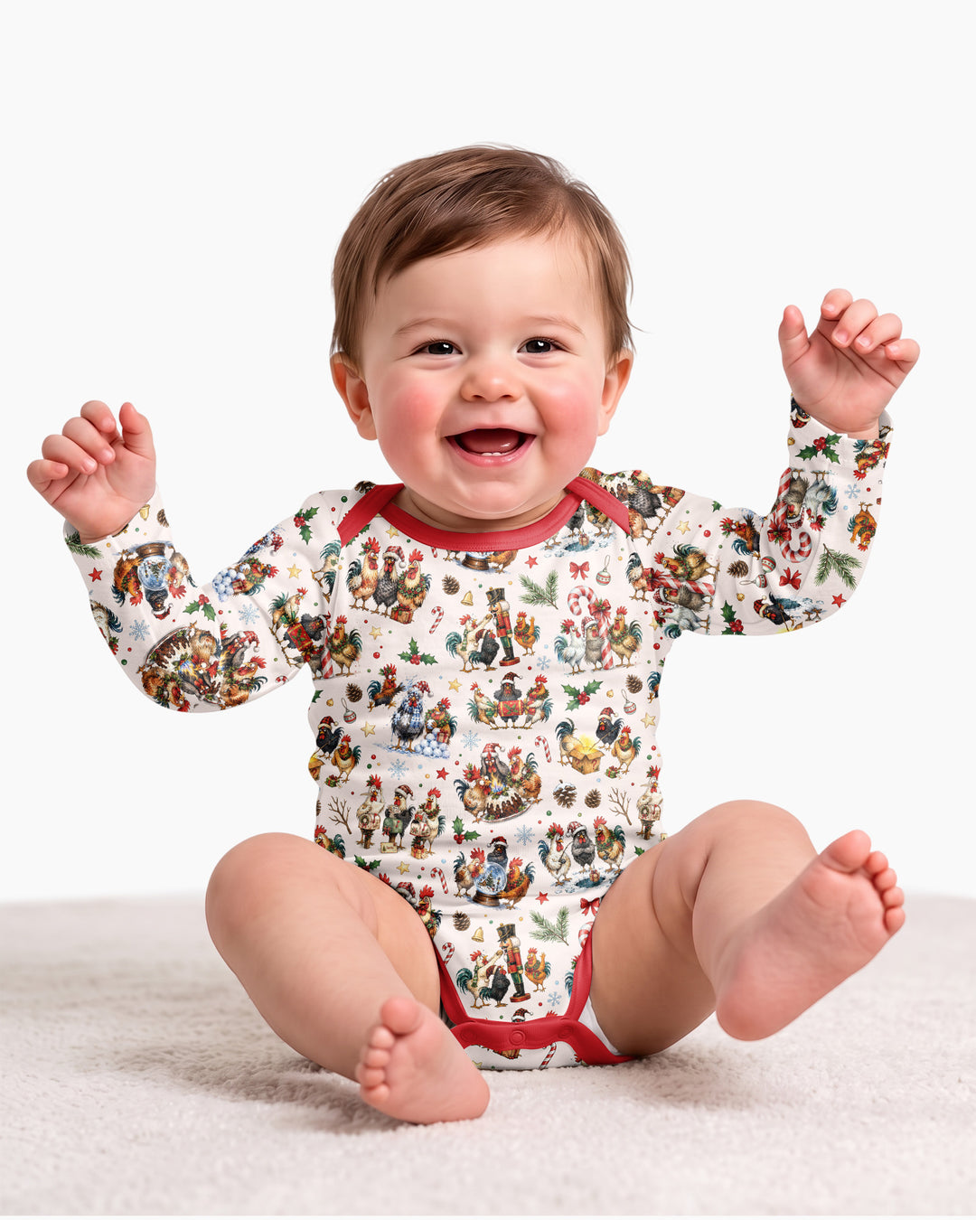 Funny Roosters On Christmas Bamboo Bodysuit