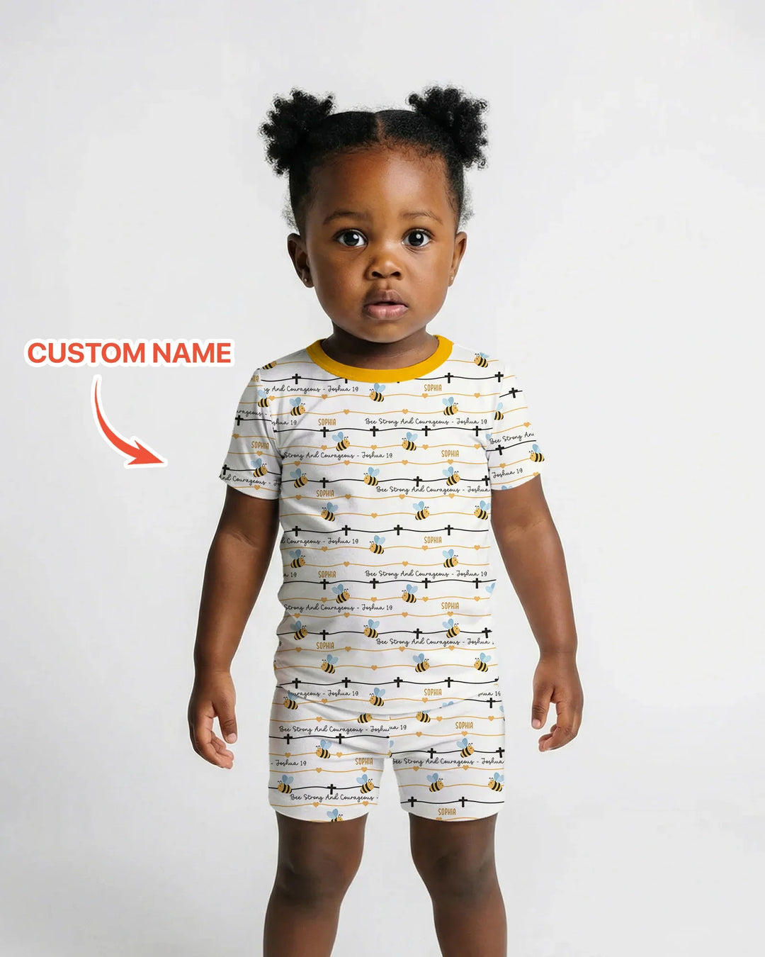 Bee Strong And Courageous Custom Name Bamboo Two Piece Short Sleeve Shorts Pajama Set