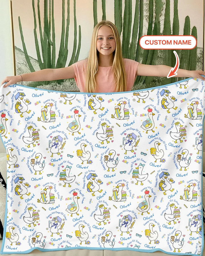 Custom Name Goose Happy 100 Days Of School Bamboo Blanket