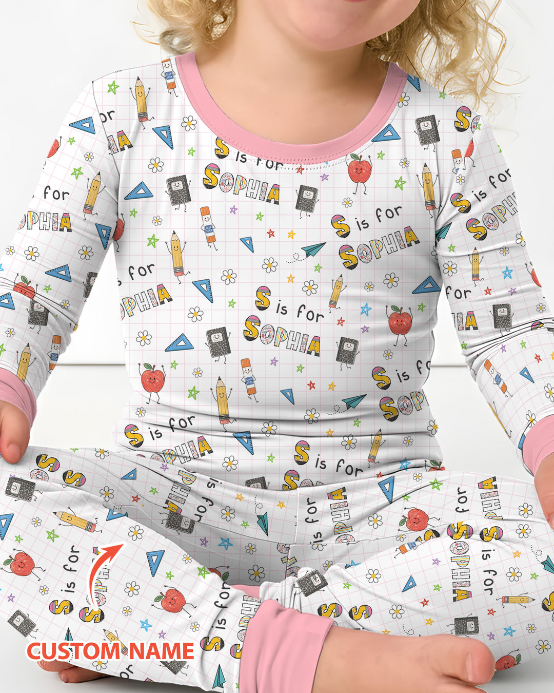 Personalized Back To School Bamboo Two Piece Long Sleeve Pajama Set