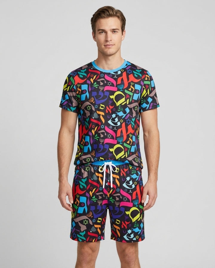 Hebrew Harmony Family Matching Bamboo Men Short Sleeve Short Pajama Set