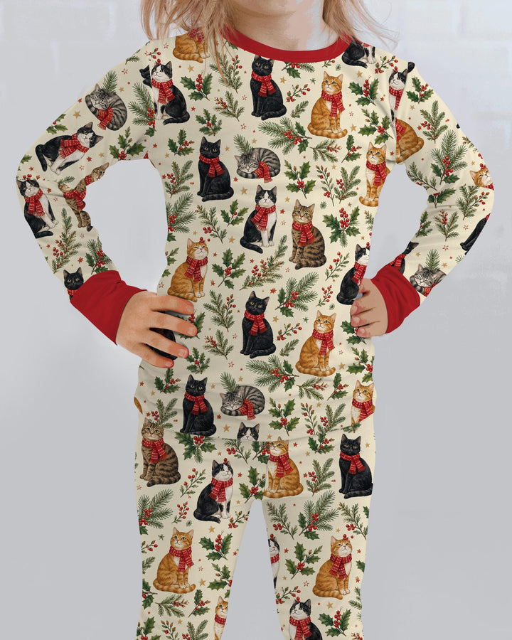 Christmas Cat Carolers Bamboo Two Piece Long Sleeve Pajama Set