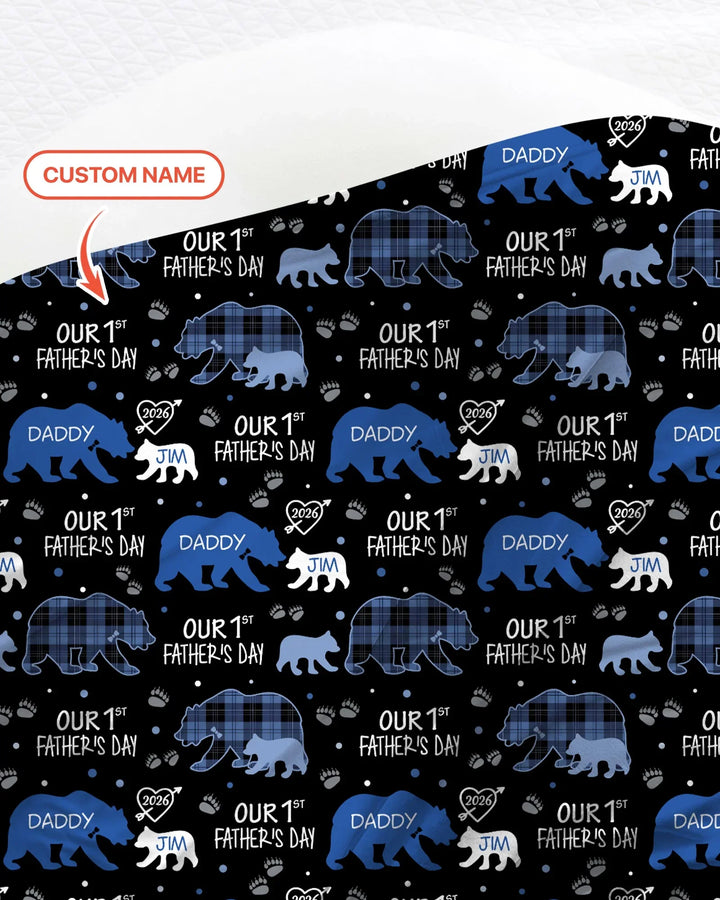 Our 1st Father's Day Daddy Bear & Me Matching swaddle blanket