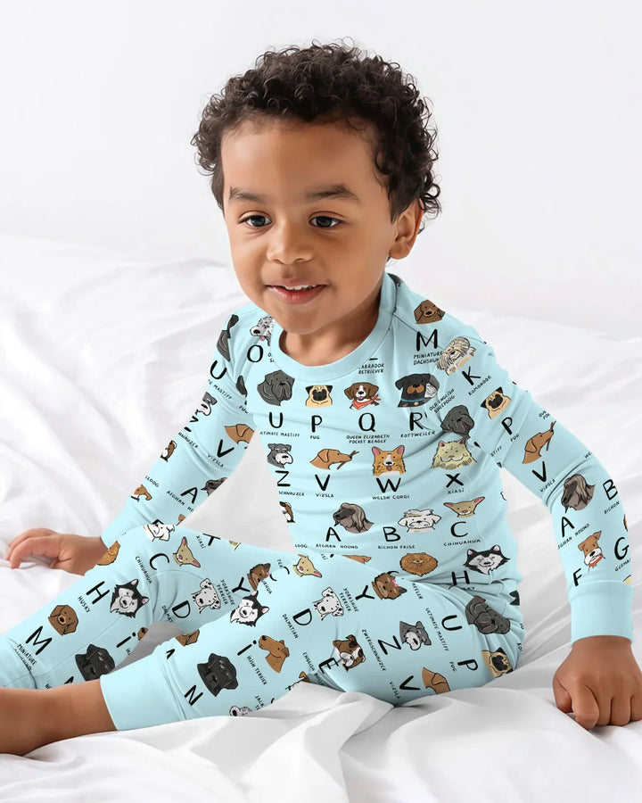 Funny Dogs Alphabet Bamboo Two Piece Long Sleeve Pajama Set