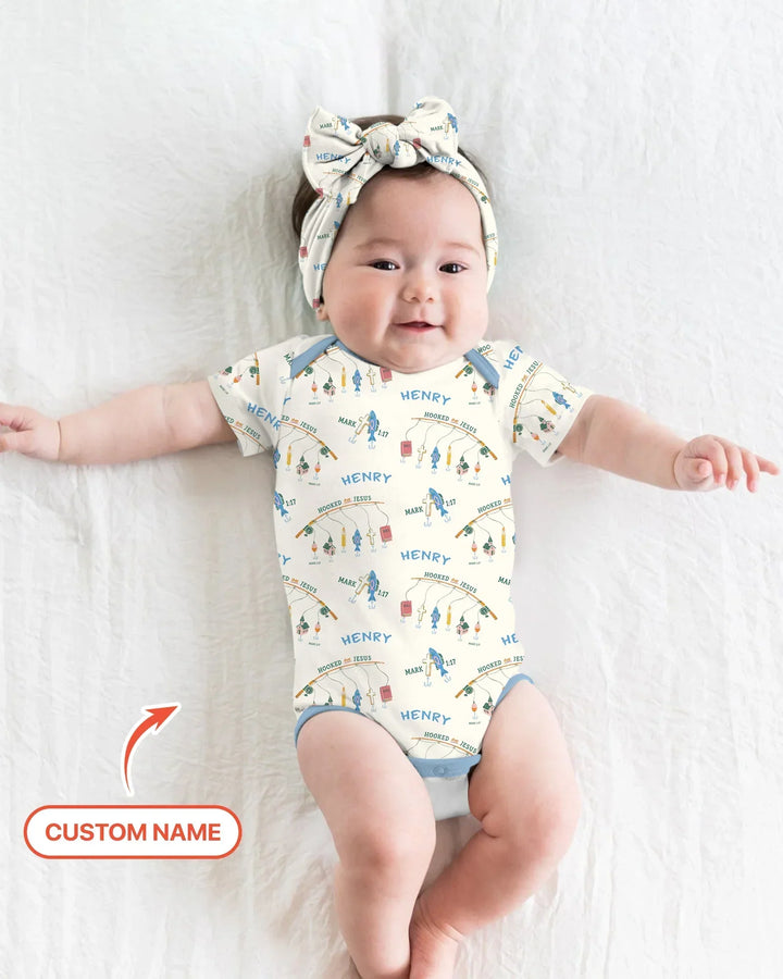 Hooked On Jesus Fishing Matching Bamboo Bodysuit