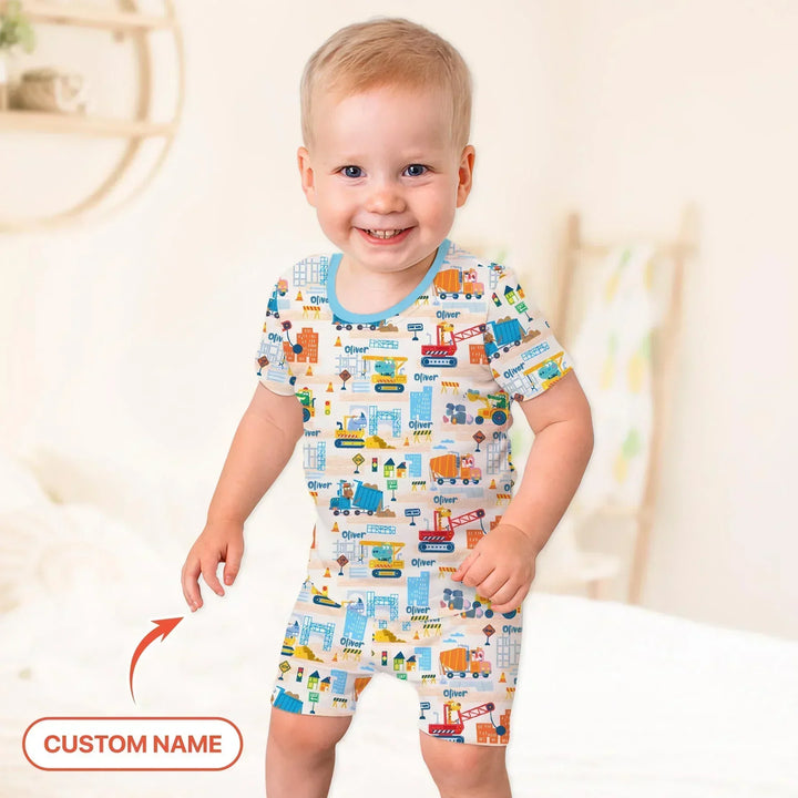 Little Builder Friends Custom Name Bamboo Two Piece Short Sleeve Shorts Pajama Set