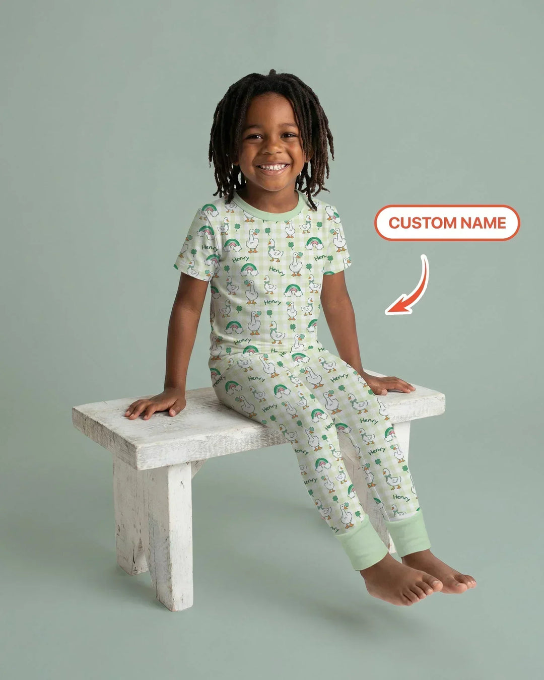 Custom Name Lucky Ducks Bamboo Two Piece Short Sleeve Pajama Set