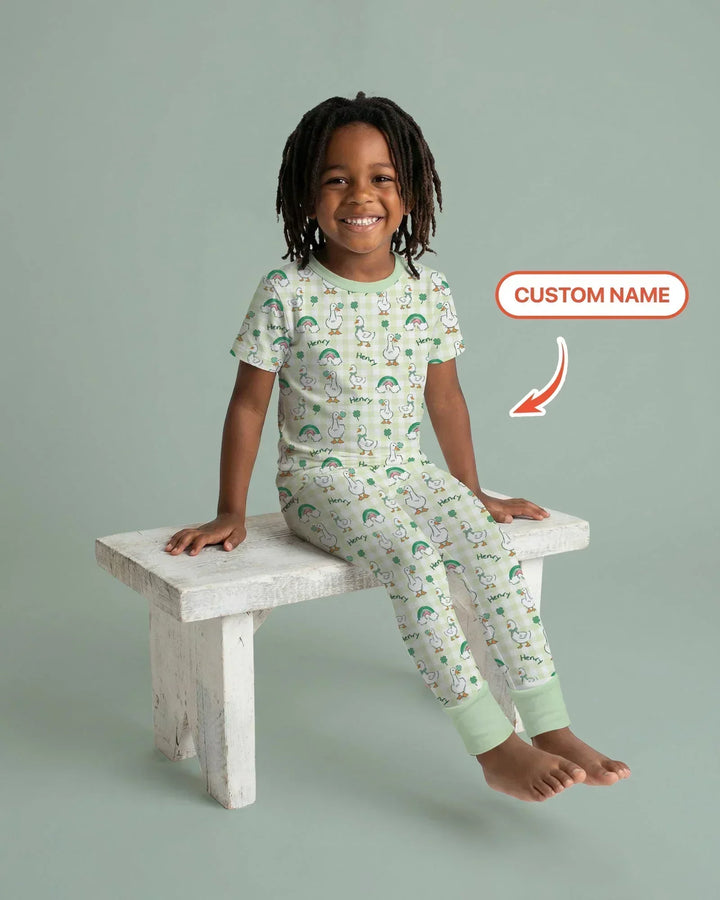 Custom Name Lucky Ducks Bamboo Two Piece Short Sleeve Pajama Set