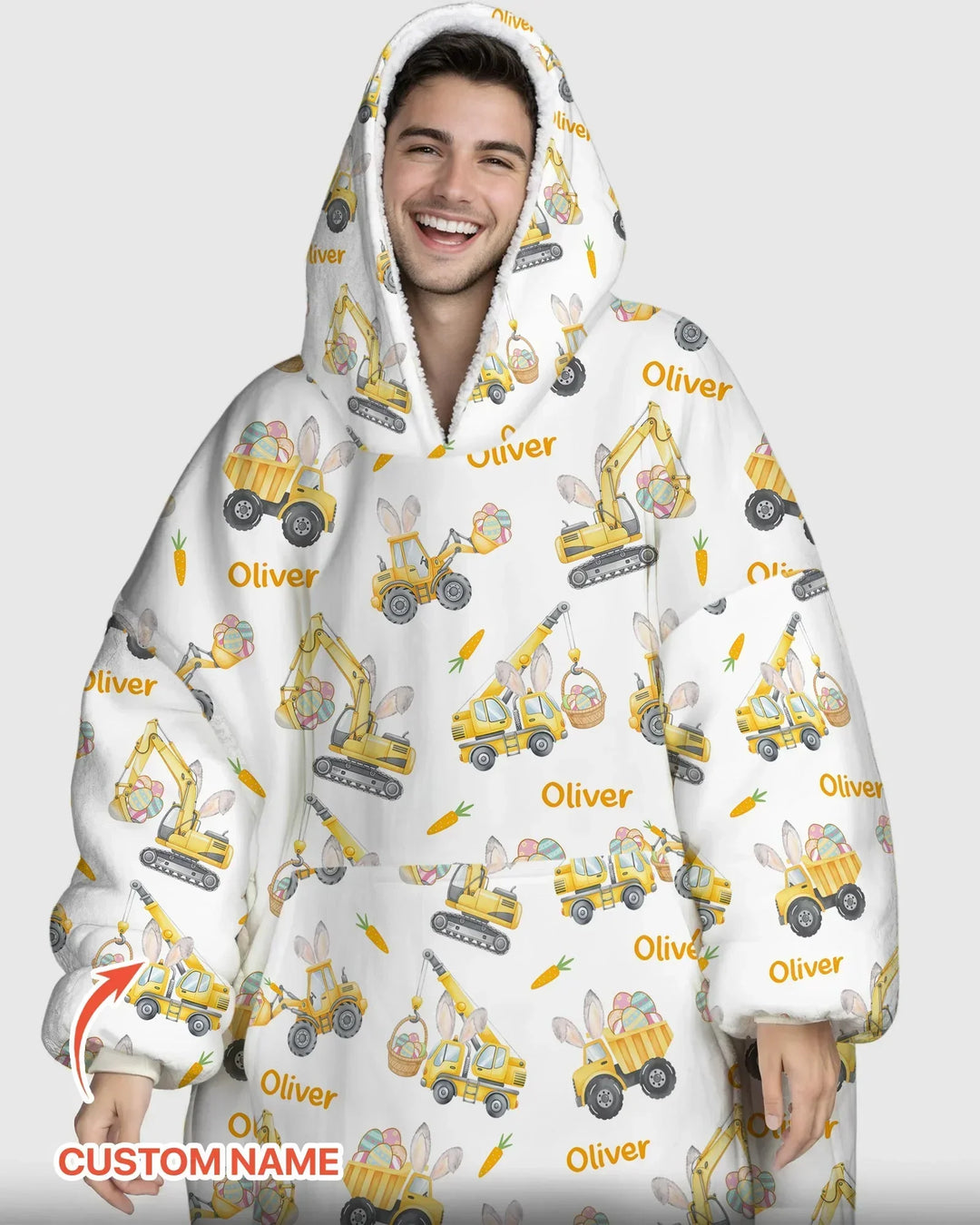 Custom Name Eggs-cavator Construction Bamboo Blanket Hoodie