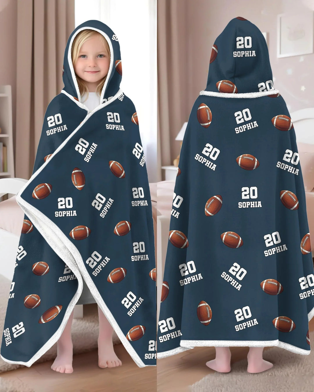 Football Pattern Personalized Bamboo Wearable Hooded Blanket