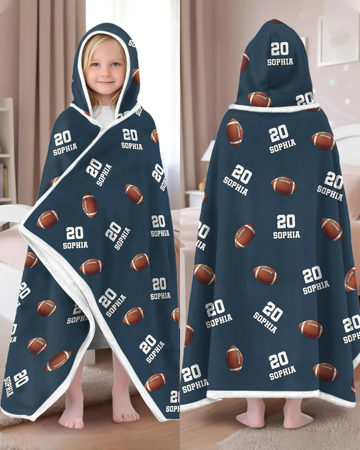 Football Pattern Personalized Bamboo Wearable Hooded Blanket