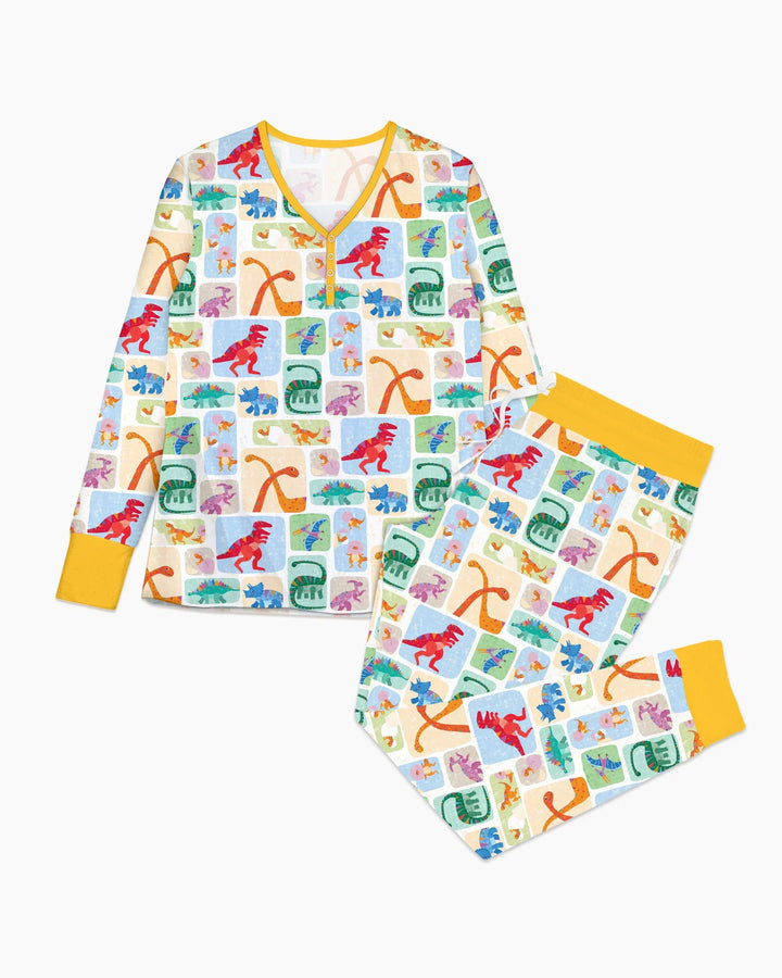 Rainbow Dino Friends Family Matching Bamboo Women Pajama Set