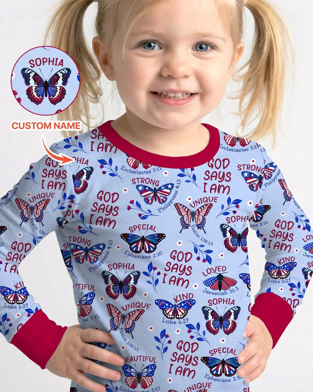 God Says I Am - Liberty Wings Custom Name Bamboo Two Piece Long Sleeve Pajama Set