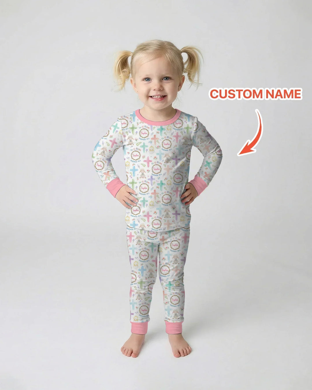 He Is Risen Personalized Template Bamboo Two Piece Long Sleeve Pajama Set
