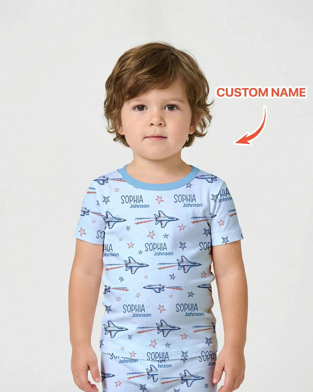 Patriotic American Flag Jet Fighter Bamboo Two Piece Short Sleeve Shorts Pajama Set