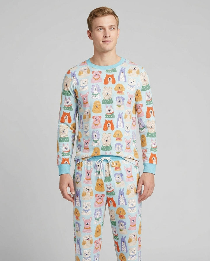 Whimsical Puppy Parade Family Matching Bamboo Men's Pajama Set