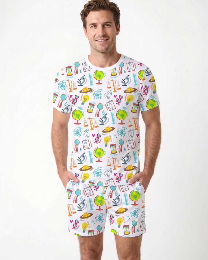 Tiny Scientist Explores The World  Bamboo Men Short Sleeve Short Pajama Set