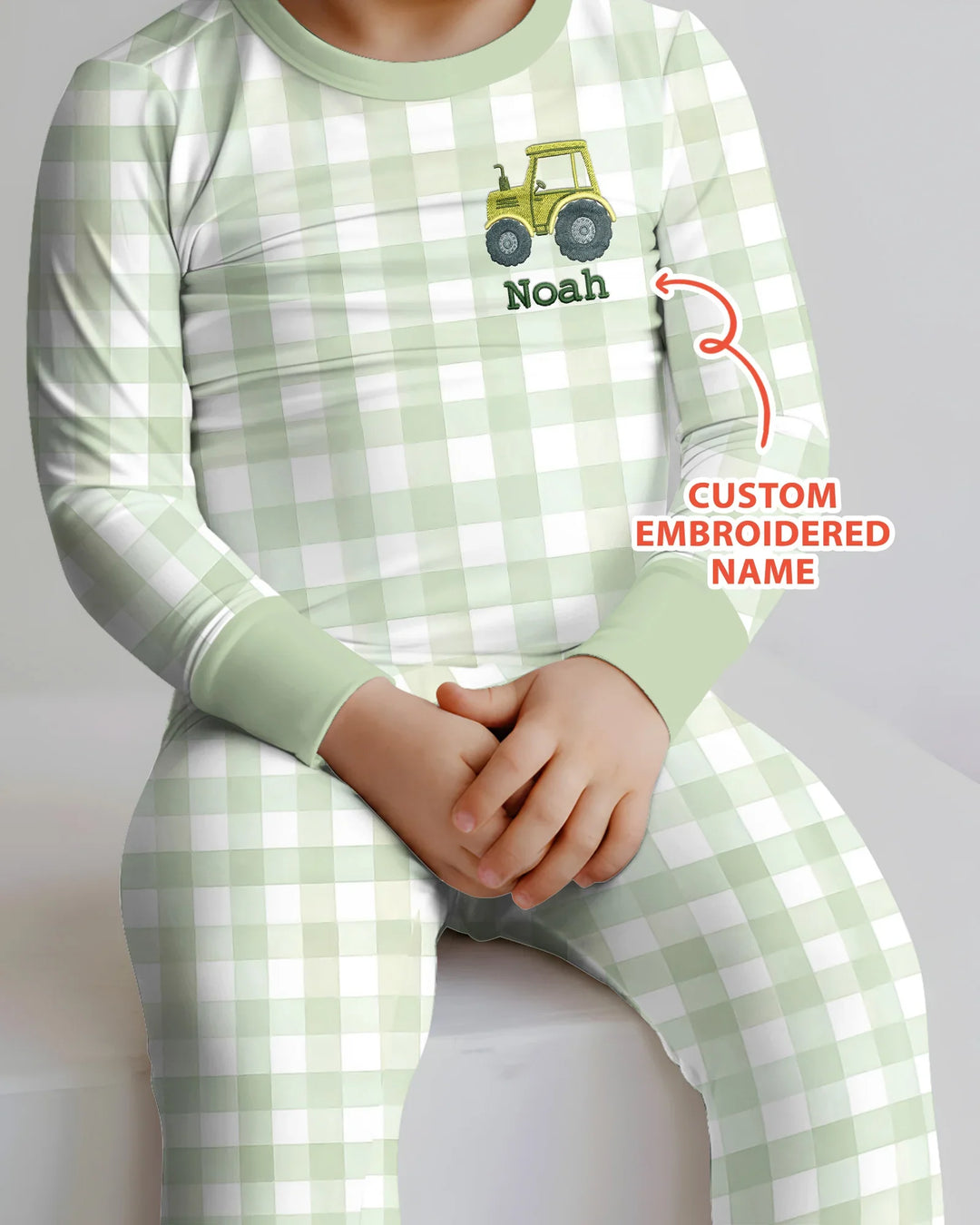 Personalized Embroidered Baby Boy Bamboo Two Piece Long Sleeve Pajama Set
