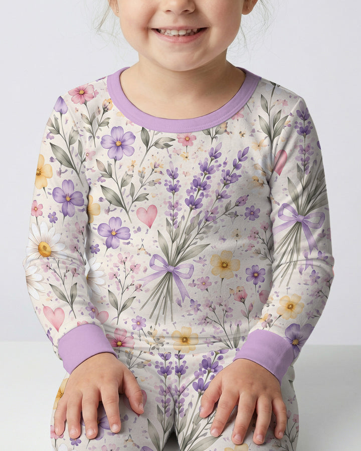Lavender Wildflower Pastel Floral Bamboo Two Piece Long Sleeve Pajama Set