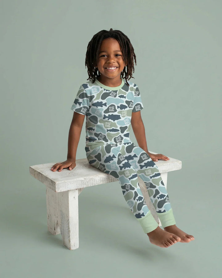 Asleep At The Reel Matching Daddy & Me Bamboo Two Piece Short Sleeve Pajama Set