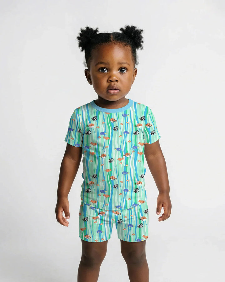 Custom Name Summer Beach Bamboo Two Piece Short Sleeve Shorts Pajama Set