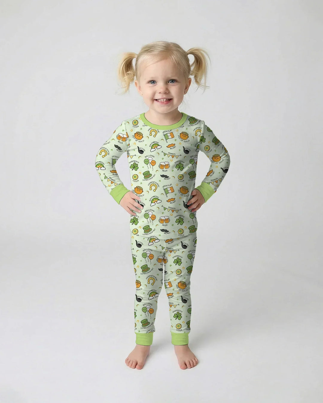 Kawaii St Patrick's Day Bamboo Two Piece Long Sleeve Pajama Set
