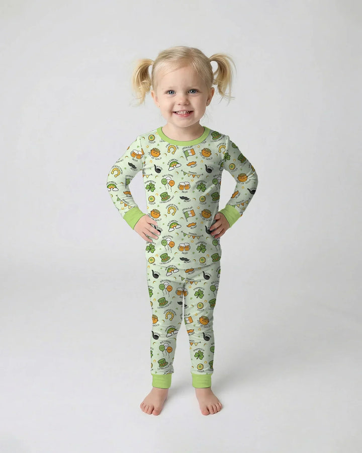 Kawaii St Patrick's Day Bamboo Two Piece Long Sleeve Pajama Set